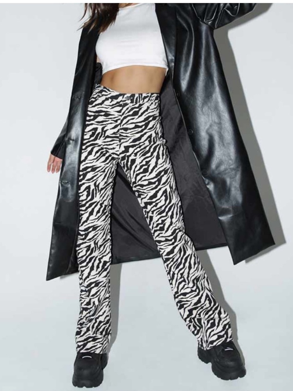 Motel Zebra Black & White Boot Cut Jeans Stretch Denim High Rise Pants Small